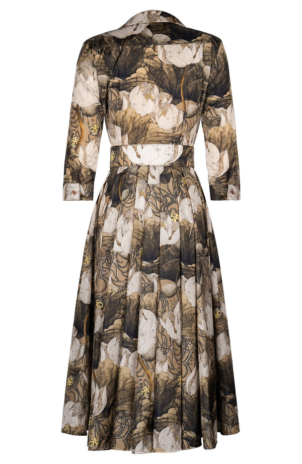 Laurent Dress Shirt Collar 3/4 Sleeve Midi Length Poliamide Taffta (Ethereal Botanic)