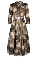Laurent Dress Shirt Collar 3/4 Sleeve Midi Length Poliamide Taffta (Ethereal Botanic)