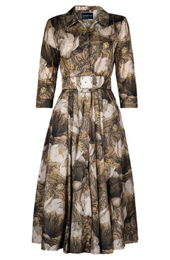 Laurent Dress Shirt Collar 3/4 Sleeve Midi Length Poliamide Taffta (Ethereal Botanic)