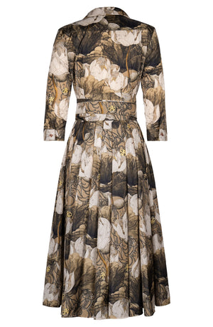 Laurent Dress Shirt Collar 3/4 Sleeve Midi Length Poliamide Taffta (Ethereal Botanic)