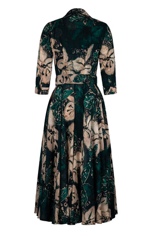 Aster Dress Shirt Collar 3/4 Sleeve Midi Plus Length Wool (Etre Magnolia) - Jade Green