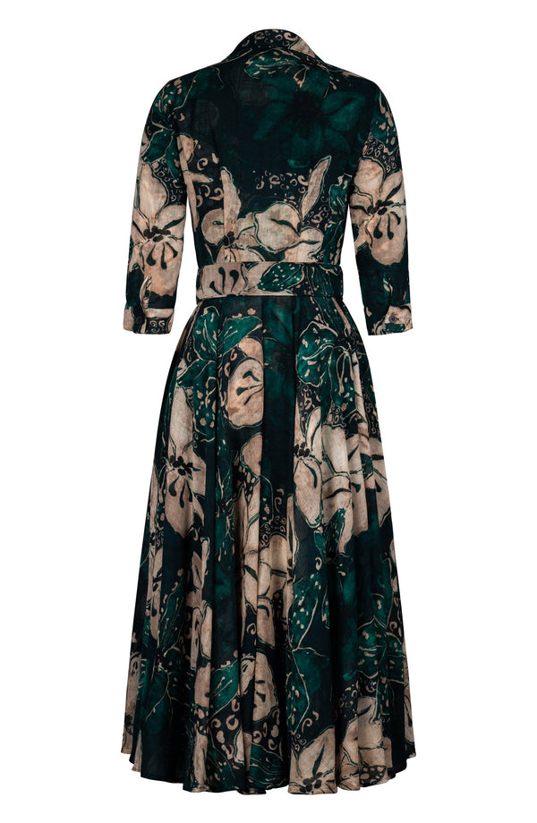 Aster Dress Shirt Collar 3/4 Sleeve Midi Plus Length Wool (Etre Magnolia) - Jade Green