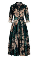 Aster Dress Shirt Collar 3/4 Sleeve Midi Plus Length Wool (Etre Magnolia) - Jade Green