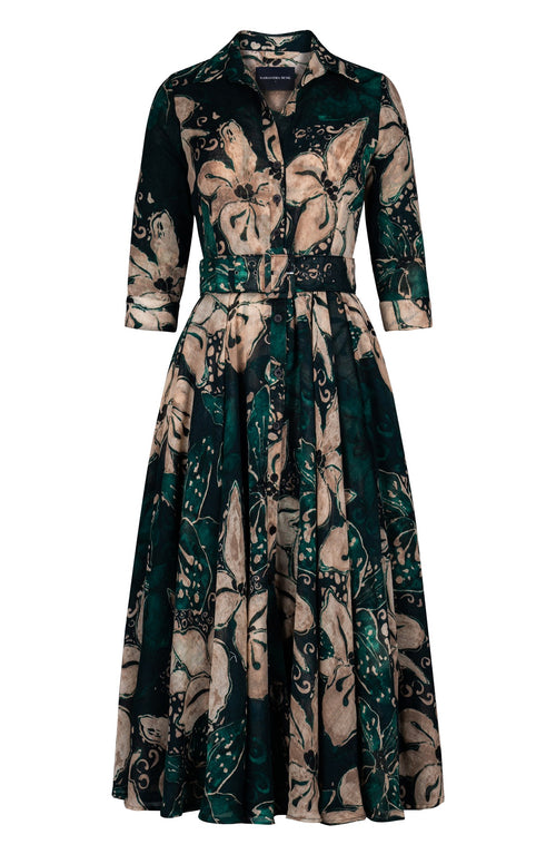 Aster Dress Shirt Collar 3/4 Sleeve Midi Plus Length Wool (Etre Magnolia) - Jade Green