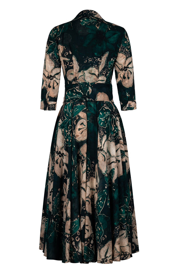 Aster Dress Shirt Collar 3/4 Sleeve Midi Plus Length Wool (Etre Magnolia) - Jade Green