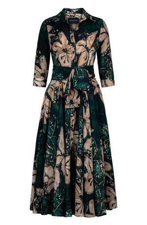 Aster Dress Shirt Collar 3/4 Sleeve Midi Plus Length Wool (Etre Magnolia) - Jade Green