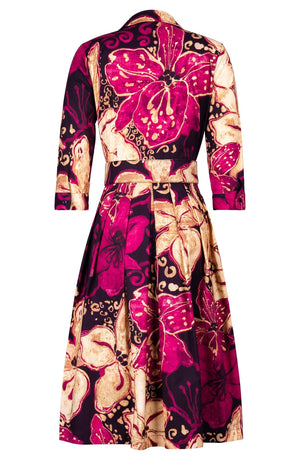 Audrey Dress #1 Shirt Collar 3/4 Sleeve Long Length Cotton Stretch (Etre Magnolia)