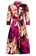 Audrey Dress #1 Shirt Collar 3/4 Sleeve Long Length Cotton Stretch (Etre Magnolia)
