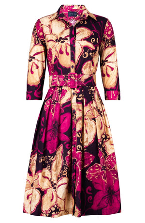 Audrey Dress #1 Shirt Collar 3/4 Sleeve Long Length Cotton Stretch (Etre Magnolia)