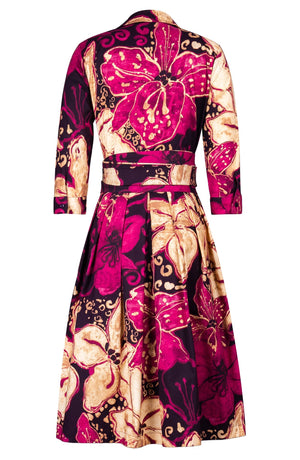 Audrey Dress #1 Shirt Collar 3/4 Sleeve Long Length Cotton Stretch (Etre Magnolia)