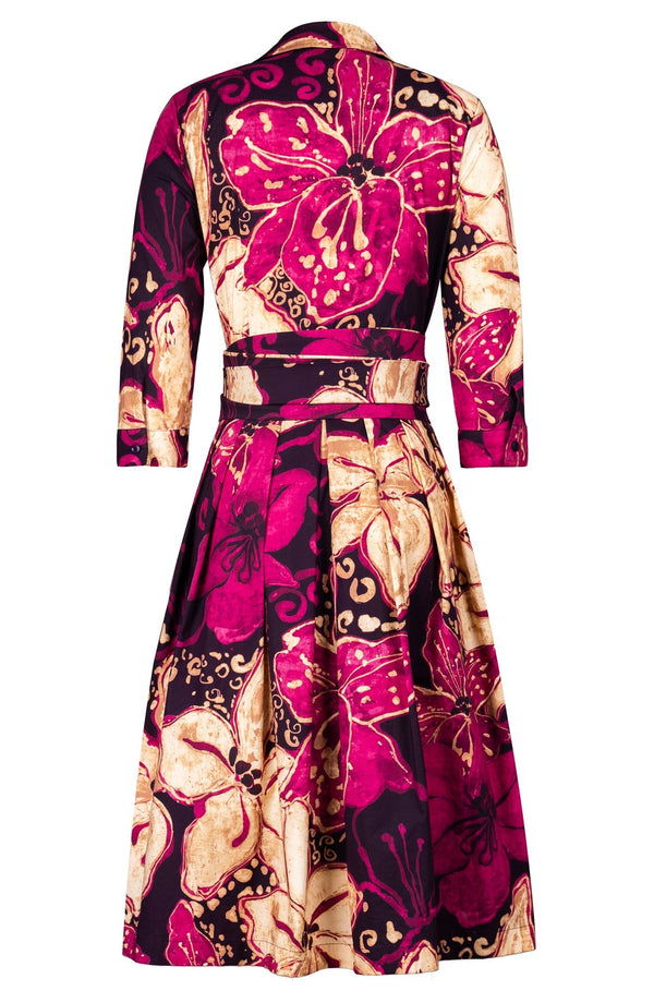 Audrey Dress #1 Shirt Collar 3/4 Sleeve Long Length Cotton Stretch (Etre Magnolia)
