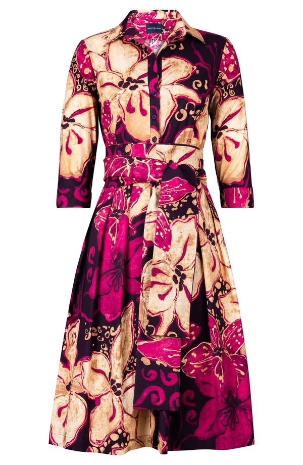 Audrey Dress #1 Shirt Collar 3/4 Sleeve Long Length Cotton Stretch (Etre Magnolia)