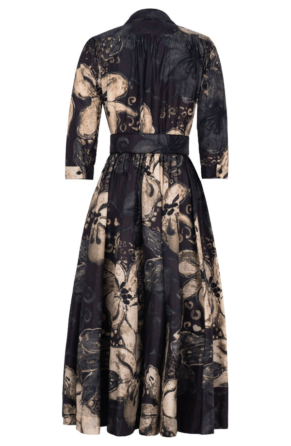 Terry Dress Shirt Collar 3/4 Sleeve Midi Plus Length Poliamide Taffta (Etre Magnolia)