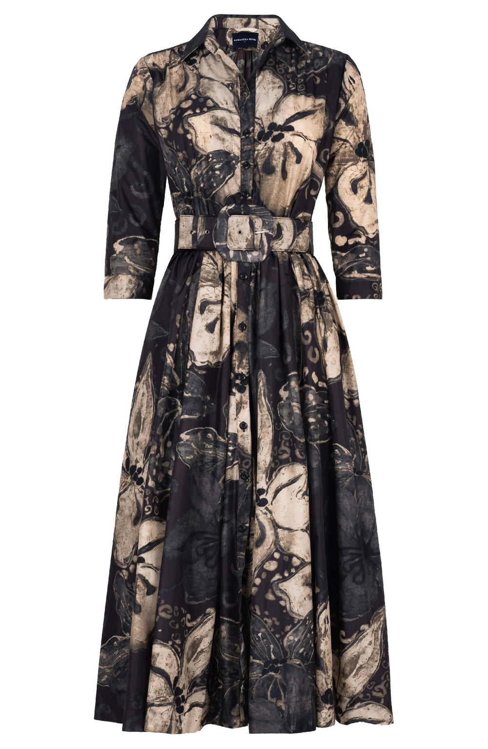 Terry Dress Shirt Collar 3/4 Sleeve Midi Plus Length Poliamide Taffta (Etre Magnolia)