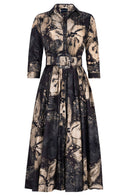 Terry Dress Shirt Collar 3/4 Sleeve Midi Plus Length Poliamide Taffta (Etre Magnolia)