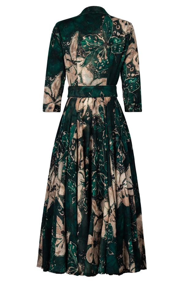 Aster Dress Shirt Collar 3/4 Sleeve Midi Length Wool (Etre Magnolia) - Jade Green