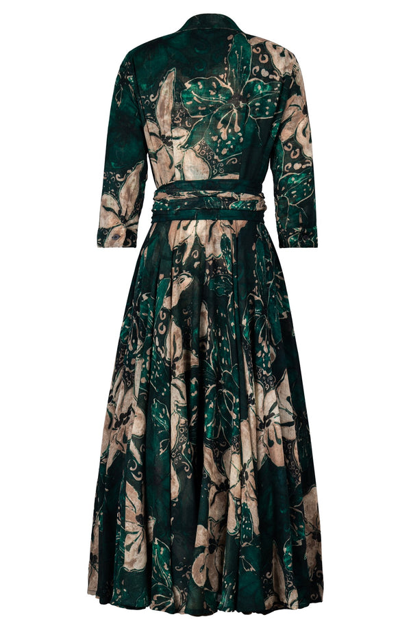 Aster Dress Shirt Collar 3/4 Sleeve Midi Length Wool (Etre Magnolia) - Jade Green