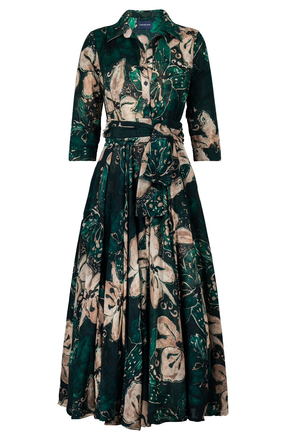 Aster Dress Shirt Collar 3/4 Sleeve Midi Length Wool (Etre Magnolia) - Jade Green