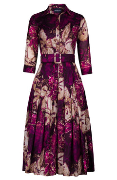 Audrey Dress #4 Shirt Collar 3/4 Sleeve Midi Length Cotton Muola (Etre Magnolia)