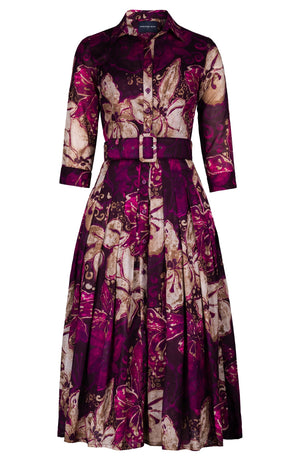 Audrey Dress #4 Shirt Collar 3/4 Sleeve Midi Length Cotton Muola (Etre Magnolia)
