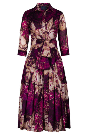 Audrey Dress #4 Shirt Collar 3/4 Sleeve Midi Length Cotton Muola (Etre Magnolia)