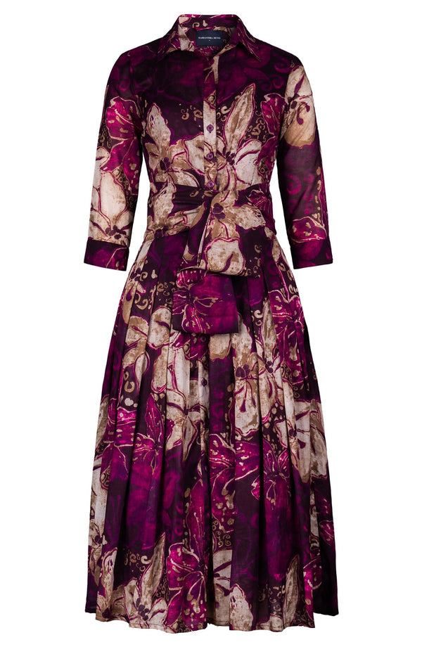 Audrey Dress #4 Shirt Collar 3/4 Sleeve Midi Length Cotton Muola (Etre Magnolia)