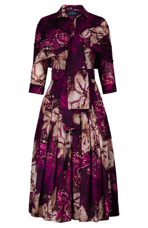 Audrey Dress #4 Shirt Collar 3/4 Sleeve Midi Length Cotton Muola (Etre Magnolia)