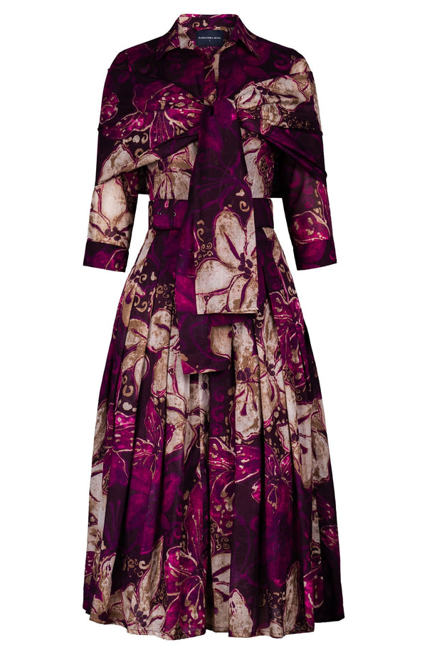 Audrey Dress #4 Shirt Collar 3/4 Sleeve Midi Length Cotton Muola (Etre Magnolia)