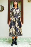 Audrey Dress #1 Shirt Collar 3/4 Sleeve Midi Plus Length Poliamide Taffta (Etre Magnolia)