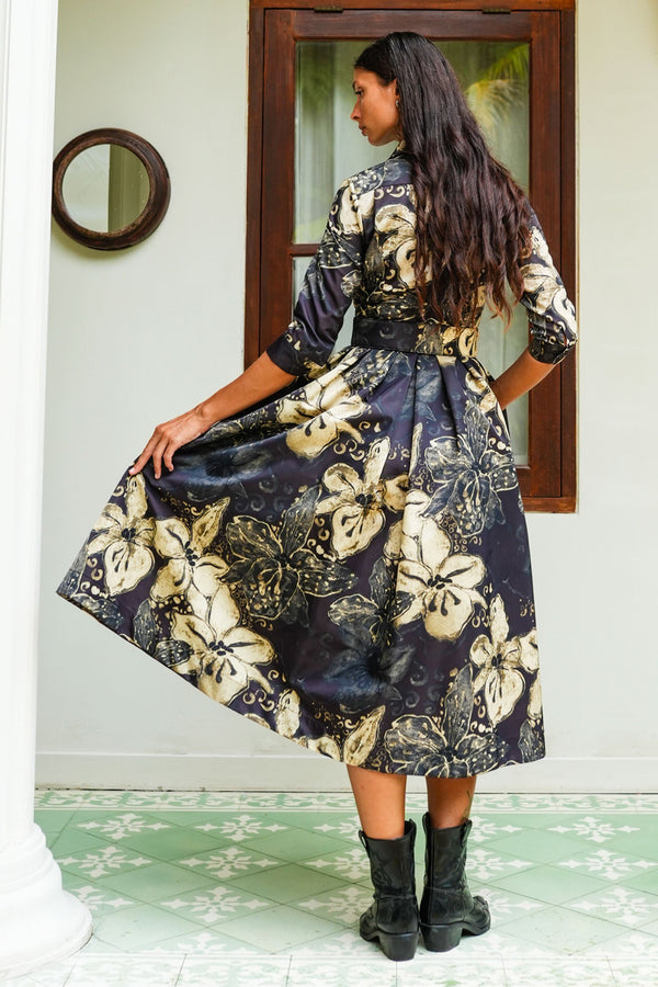 Audrey Dress #1 Shirt Collar 3/4 Sleeve Midi Plus Length Poliamide Taffta (Etre Magnolia)