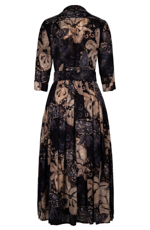 Audrey Dress #4 Shirt Collar 3/4 Sleeve Midi Plus Length Wool (Etre Magnolia) - Sepia Grey