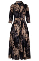 Audrey Dress #4 Shirt Collar 3/4 Sleeve Midi Plus Length Wool (Etre Magnolia) - Sepia Grey