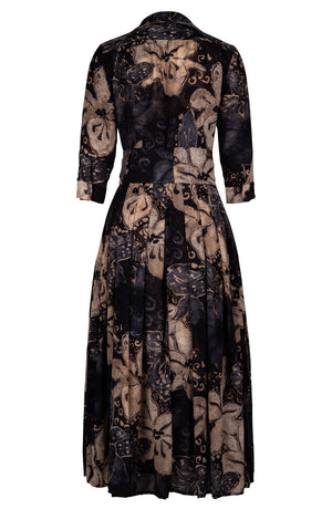 Audrey Dress #4 Shirt Collar 3/4 Sleeve Midi Plus Length Wool (Etre Magnolia) - Sepia Grey