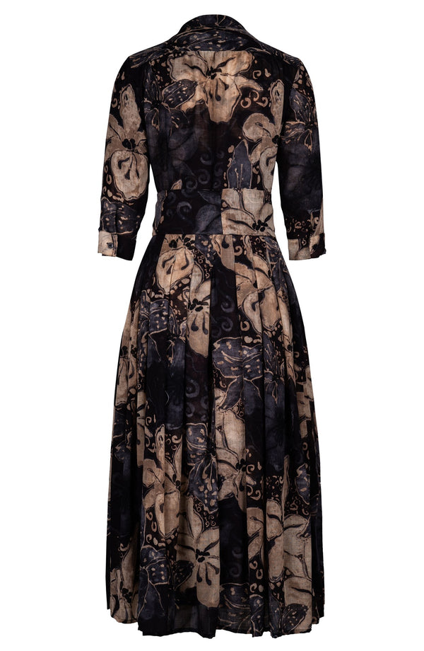 Audrey Dress #4 Shirt Collar 3/4 Sleeve Midi Plus Length Wool (Etre Magnolia) - Sepia Grey