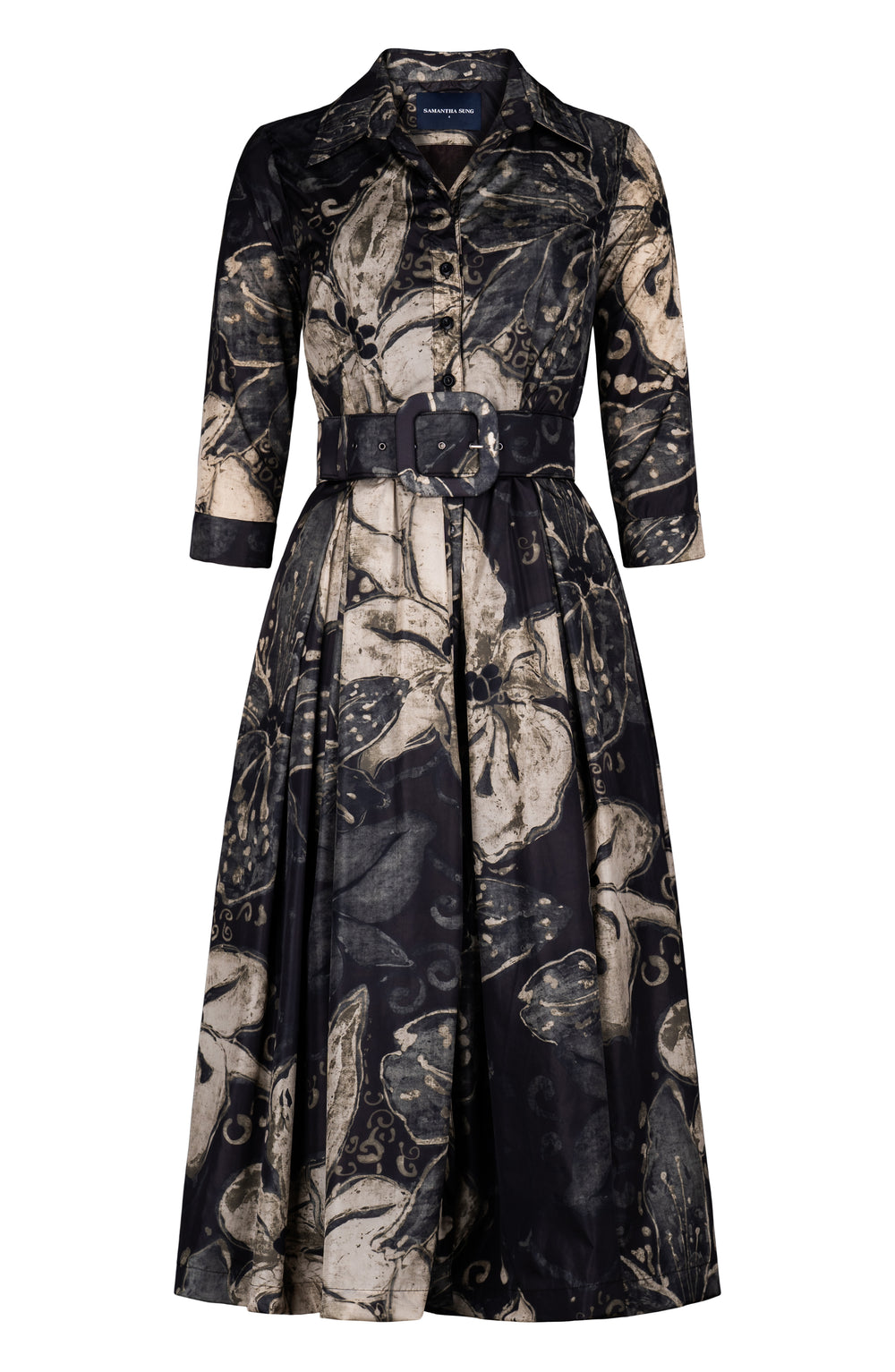 Audrey Dress #7 Shirt Collar 3/4 Sleeve Midi Length Poliamide Taffta (Etre Magnolia)