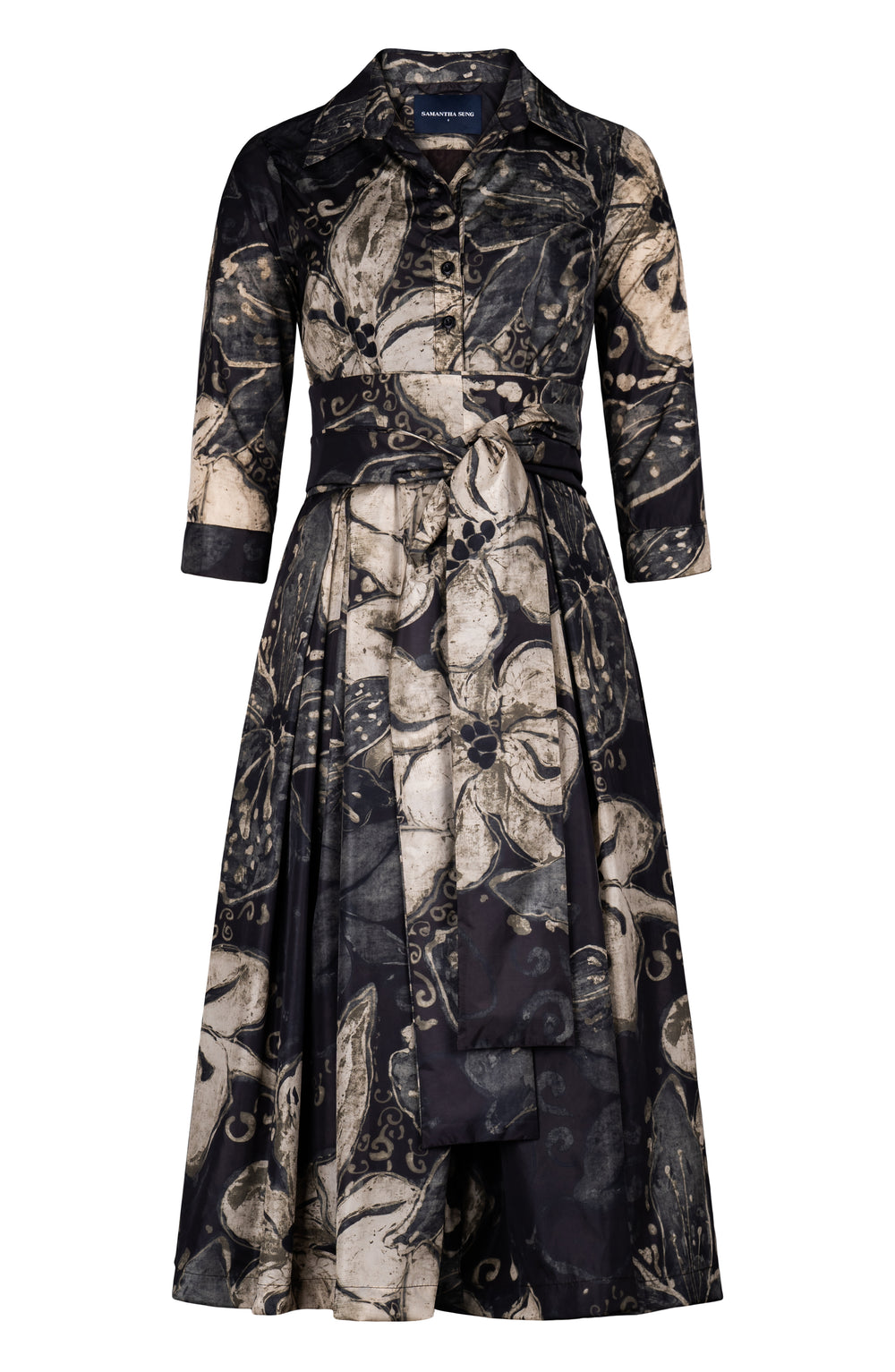 Audrey Dress #7 Shirt Collar 3/4 Sleeve Midi Length Poliamide Taffta (Etre Magnolia)