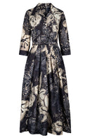Lana Dress Shirt Collar 3/4 Sleeve Midi Plus Length Poliamide Taffta (Etre Magnolia)