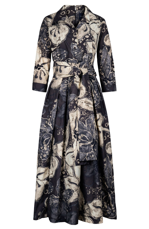 Lana Dress Shirt Collar 3/4 Sleeve Midi Plus Length Poliamide Taffta (Etre Magnolia)