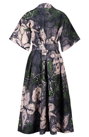 Helena Dress Shirt Collar 3/4 Sleeve Midi Plus Length Poliamide Taffta (Etre Magnolia)