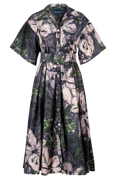 Helena Dress Shirt Collar 3/4 Sleeve Midi Plus Length Poliamide Taffta (Etre Magnolia)