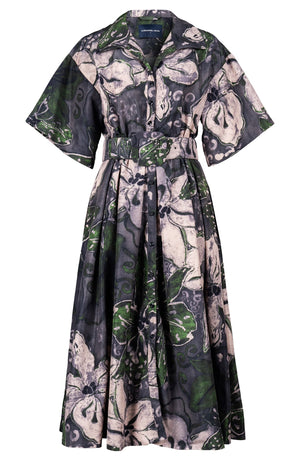 Helena Dress Shirt Collar 3/4 Sleeve Midi Plus Length Poliamide Taffta (Etre Magnolia)