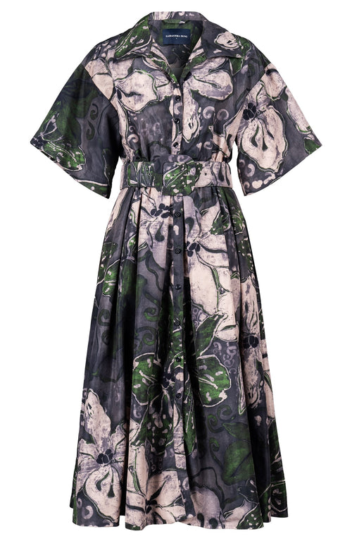 Helena Dress Shirt Collar 3/4 Sleeve Midi Plus Length Poliamide Taffta (Etre Magnolia)