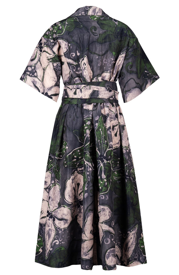 Helena Dress Shirt Collar 3/4 Sleeve Midi Plus Length Poliamide Taffta (Etre Magnolia)