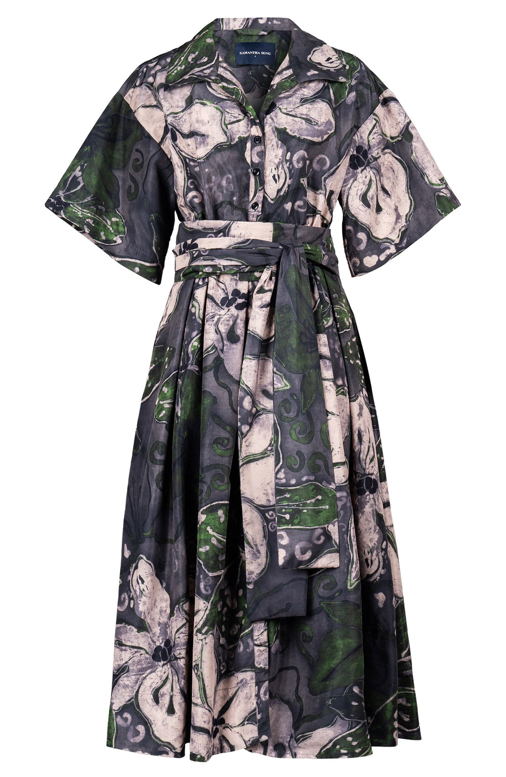 Helena Dress Shirt Collar 3/4 Sleeve Midi Plus Length Poliamide Taffta (Etre Magnolia)