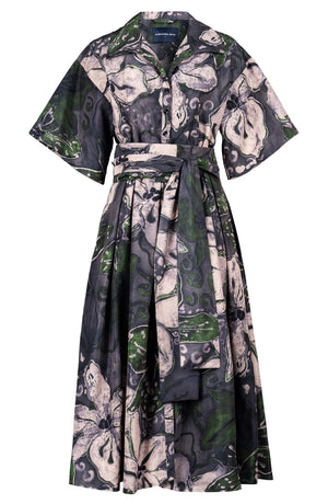 Helena Dress Shirt Collar 3/4 Sleeve Midi Plus Length Poliamide Taffta (Etre Magnolia)
