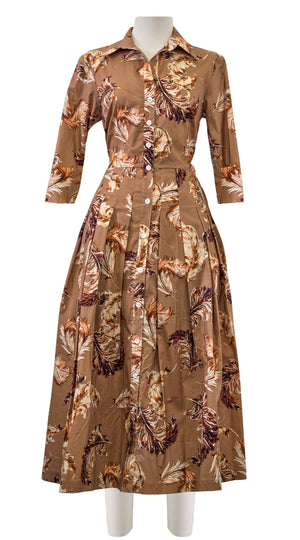 Audrey Dress #2 Shirt Collar 3/4 Sleeve Midi Length Poplin Stretch (Feather Lightness Dark)