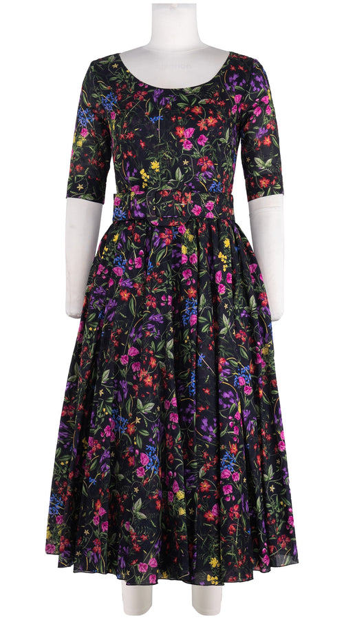 Aster Dress Round Neck 1/2 Sleeve Midi Length Cotton Musola (Fairy Tail Flower)