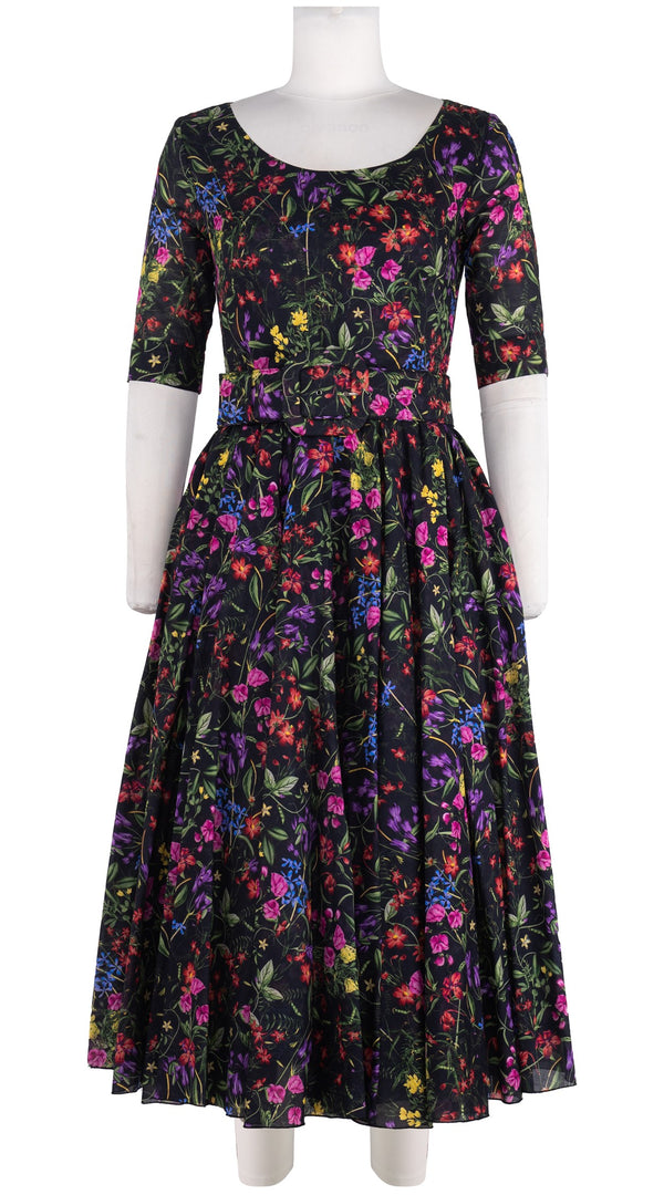 [Off the Rack] Aster Dress Round Neck 1/2 Sleeve Midi Length Cotton Musola (Fairy Tail Flower)
