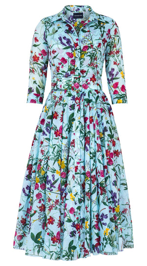 Aster Dress Shirt Collar 3/4 Sleeve Midi Length Cotton Musola (Fairy Tail Flower)