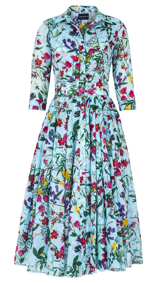 Aster Dress Shirt Collar 3/4 Sleeve Midi Length Cotton Musola (Fairy Tail Flower)